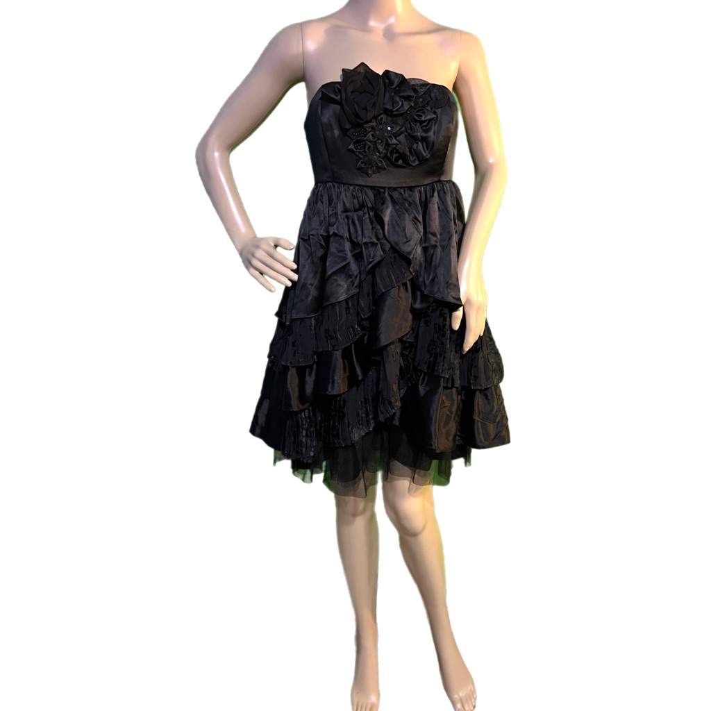 betsey johnson black ruffle dress Women's Tiered Tulle Gown in Black | Size Small